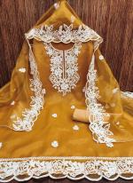 Organza Silk Mustard Festival Wear Embroidery Work Dress Material